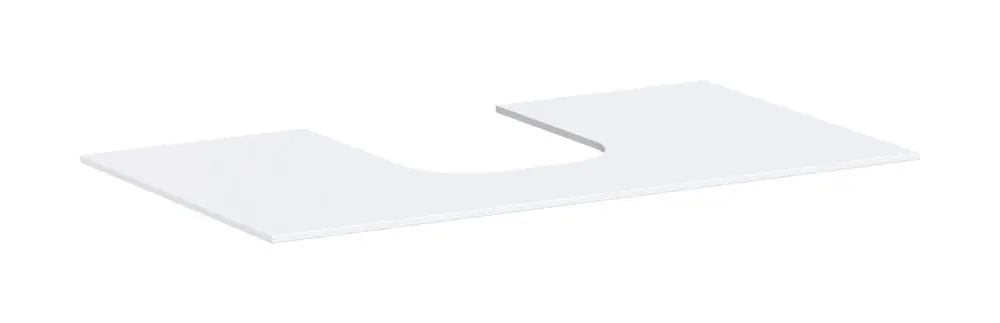 Weißes Möbelstück mit mittigem Ausschnitt, geeignet für Aufsatzwaschtische, aus glattem Material. Produkt von Hansgrohe.